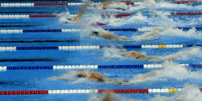 سباحة أولمبية تقطع المسبح كاملا وعلى رأسها كوب حليب دون إسقاط قطرة